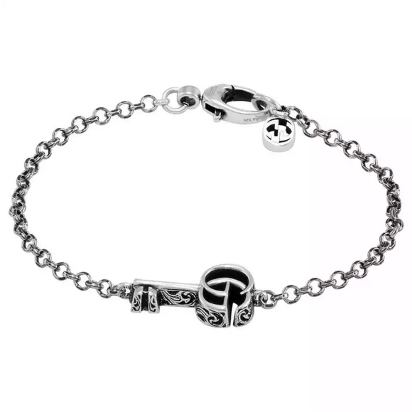 GUCCI: Sterling Silver, "GG" Marmont Key Motif Logo Bracelet 1482 - Picture 2 of 7